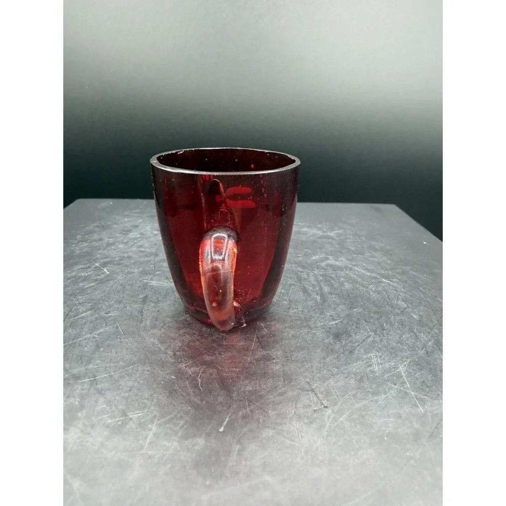 ❤️ Hand‑Painted) Vintage Ruby Flash Souvenir Glass Mini Mug / Toothpick Holder❤️